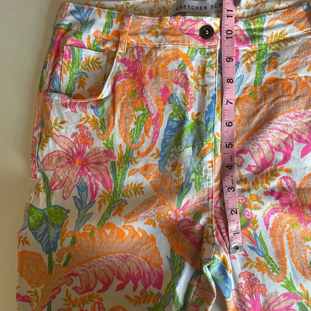 Gretchen Scott Tropical Leaf Pants Womens XL Colorful Cotton High Waisted Pants